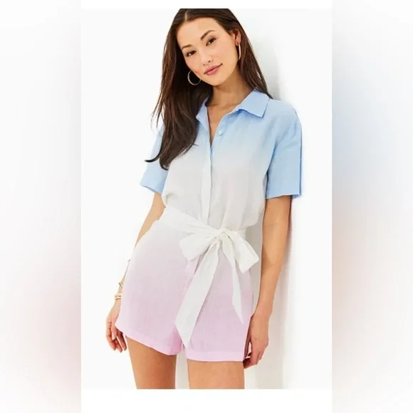 NWT Dresher Button Down linen Romper Lilly Pulitzer - Picture 2 of 6